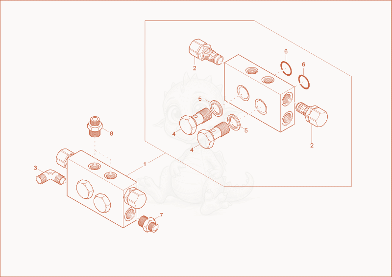Exploded parts diagram of the suction block of a Wacker Neuson 2202RD, with numbered balloons
