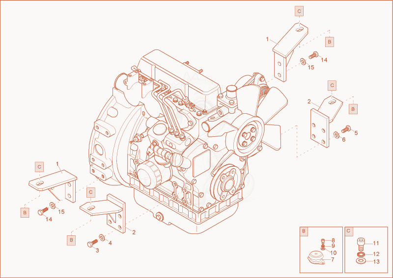 Exploded parts diagram of the mounting bracket of a Wacker Neuson 2000/3002, with numbered balloons