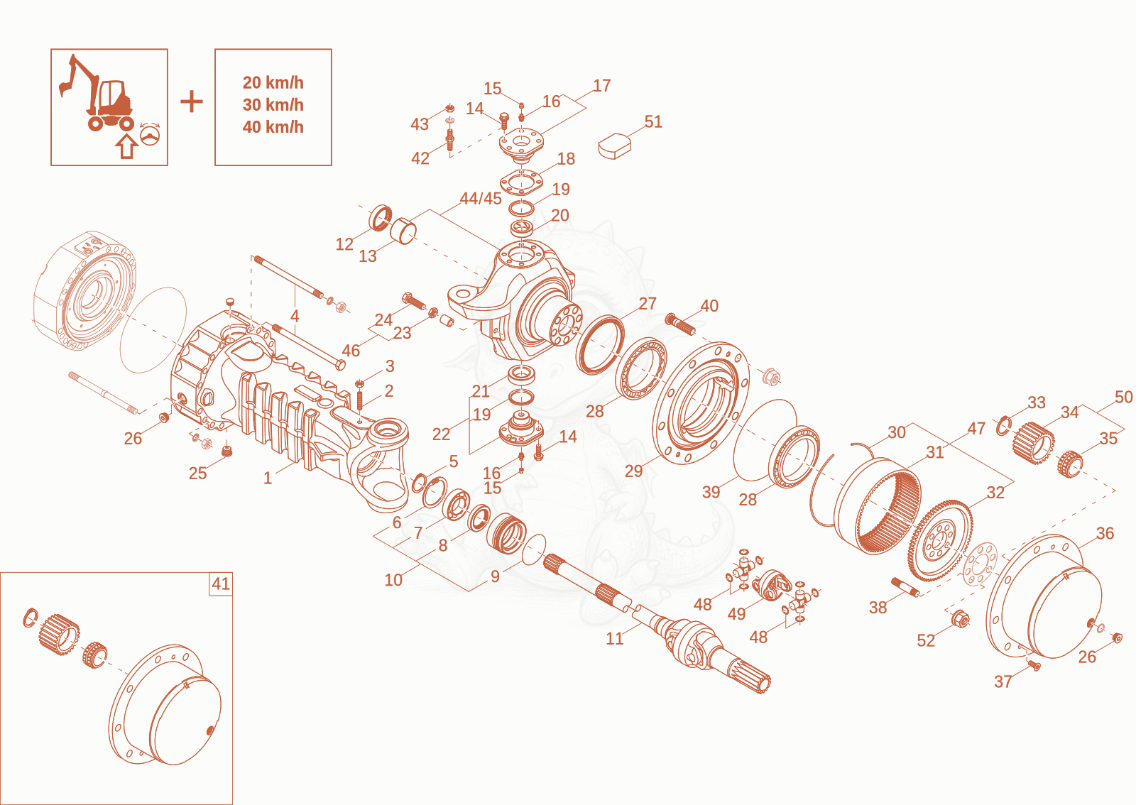 Exploded parts diagram of the AXLE CASE, WHEEL HUB (Option) of a Wacker Neuson EW100-2, with numbered balloons