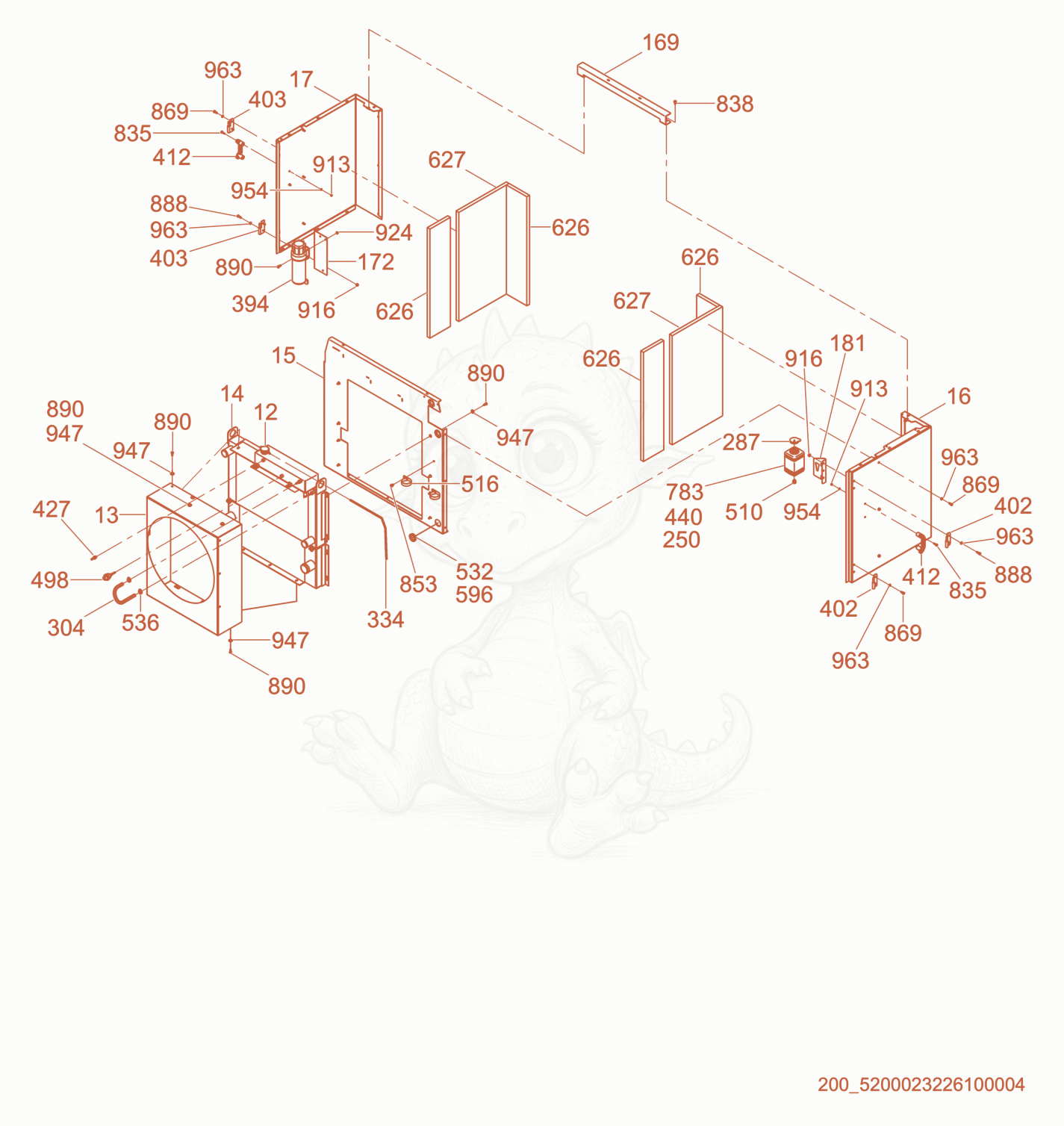 Exploded parts diagram of the Front Enclosure/Radiator of a Wacker Neuson G70, with numbered balloons