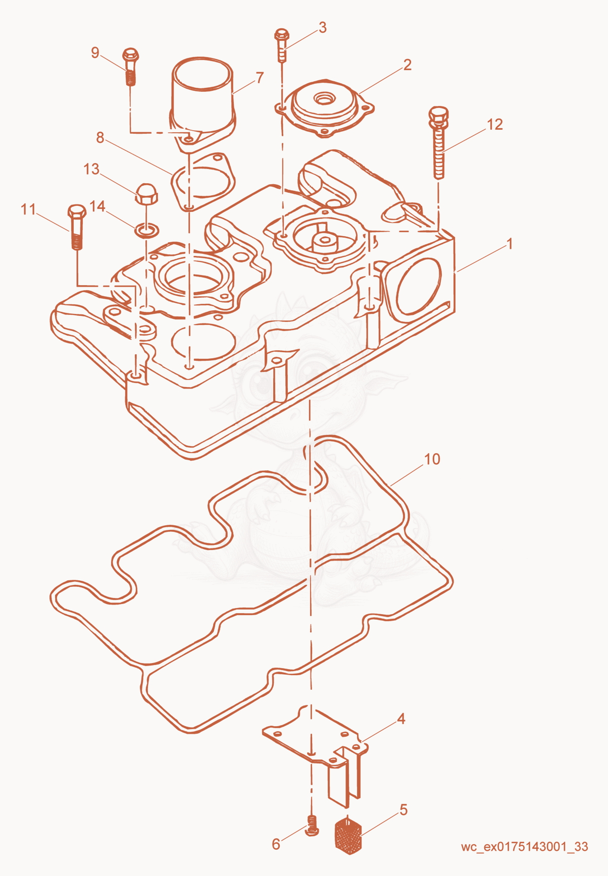 Exploded parts diagram of the Cylinder Head Cover of a Wacker Neuson RD27-120, with numbered balloons