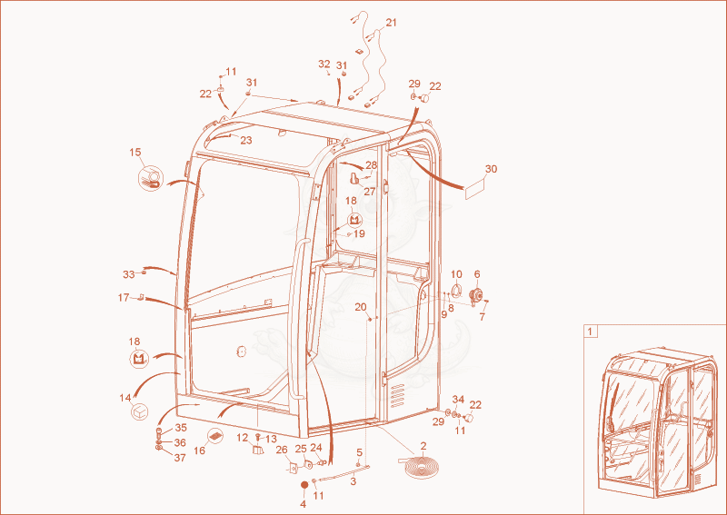 Exploded parts diagram of the CABIN FRAME of a Wacker Neuson 38Z3, with numbered balloons
