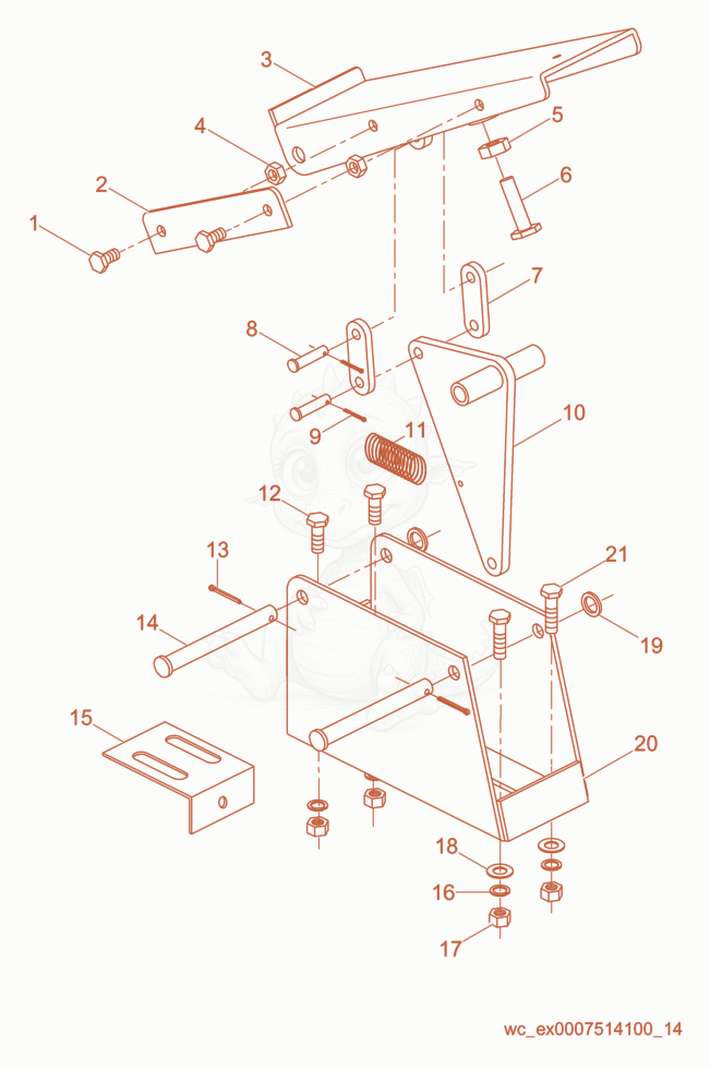 Exploded parts diagram of the Throttle Control Pedal of a Wacker Neuson CRT46KHO, with numbered balloons