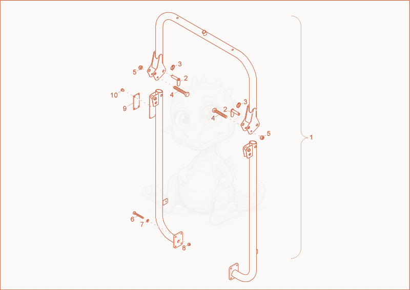 Exploded parts diagram of the overroll bar of a Wacker Neuson 1200/2002, with numbered balloons