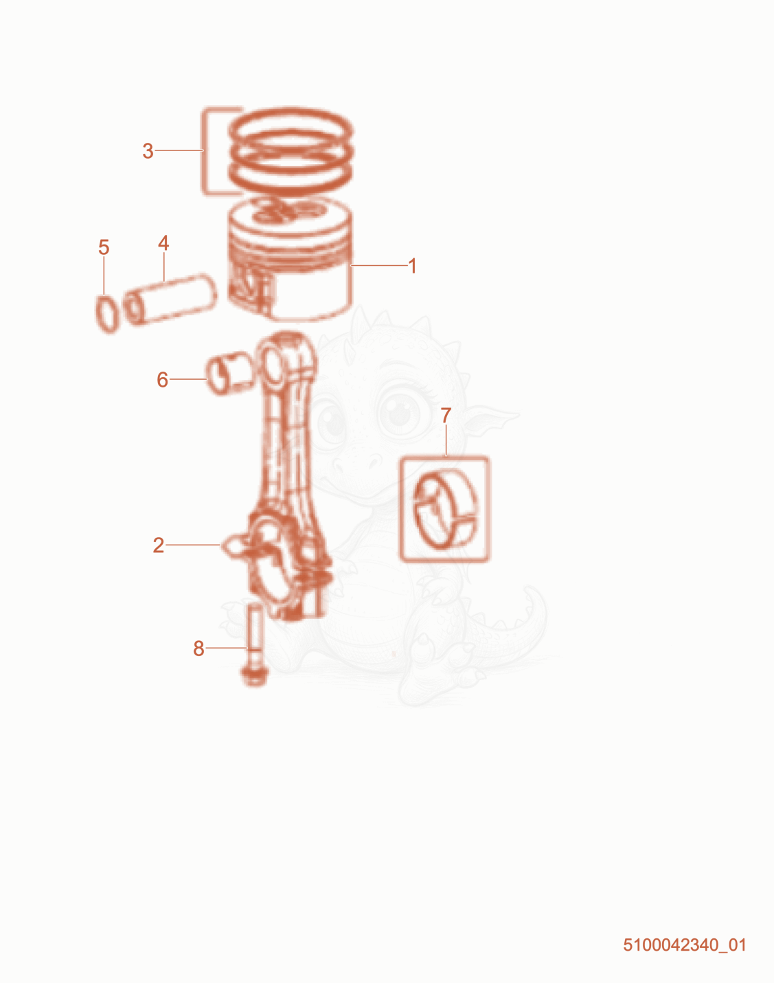 Exploded parts diagram of the Piston/Connecting Rod of a Wacker Neuson RTLX-SC3, with numbered balloons
