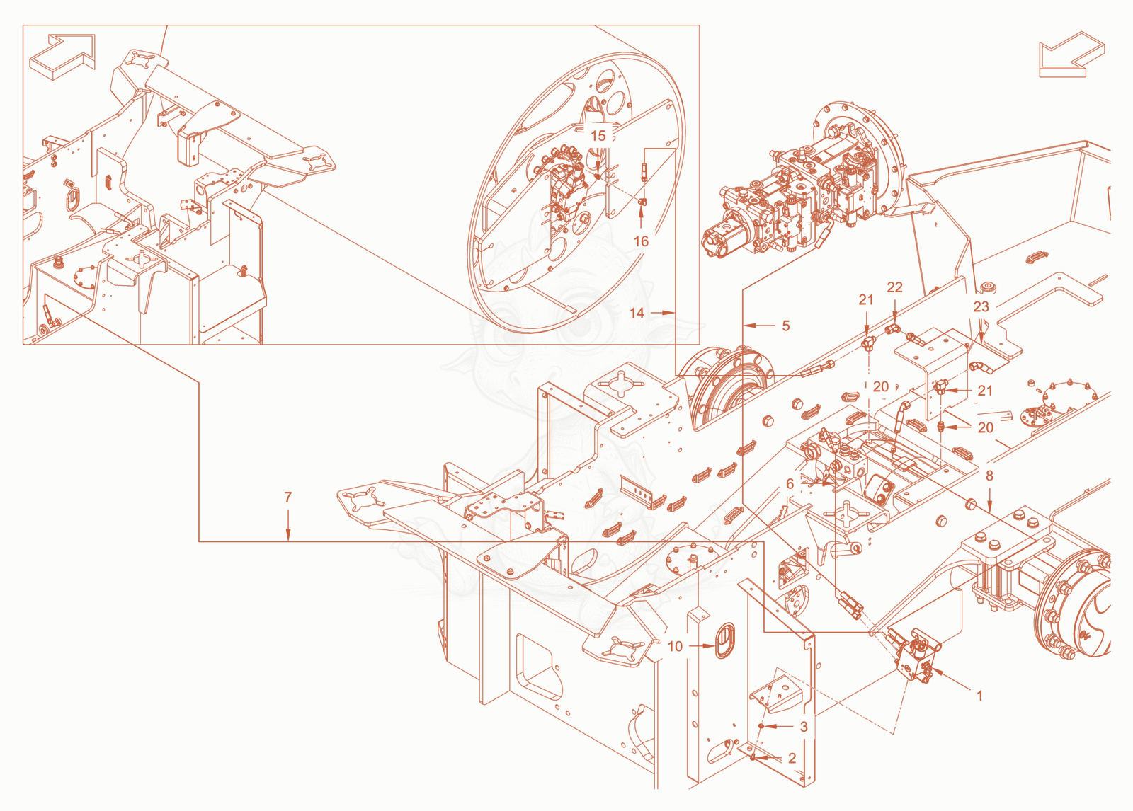 Exploded parts diagram of the brake hydraulics of a Wacker Neuson RC110CAB, with numbered balloons