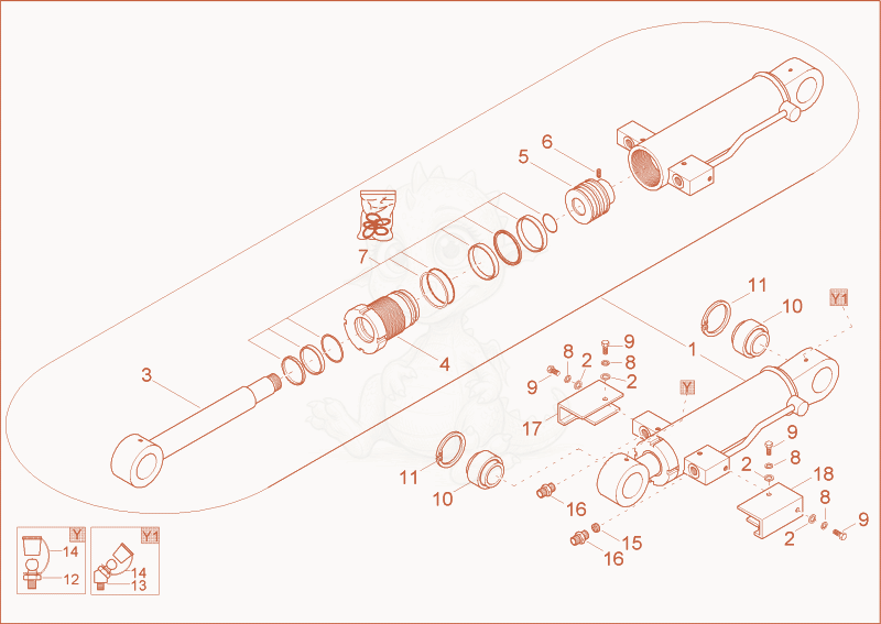 Exploded parts diagram of the blade cylinder of a Wacker Neuson 2003, with numbered balloons