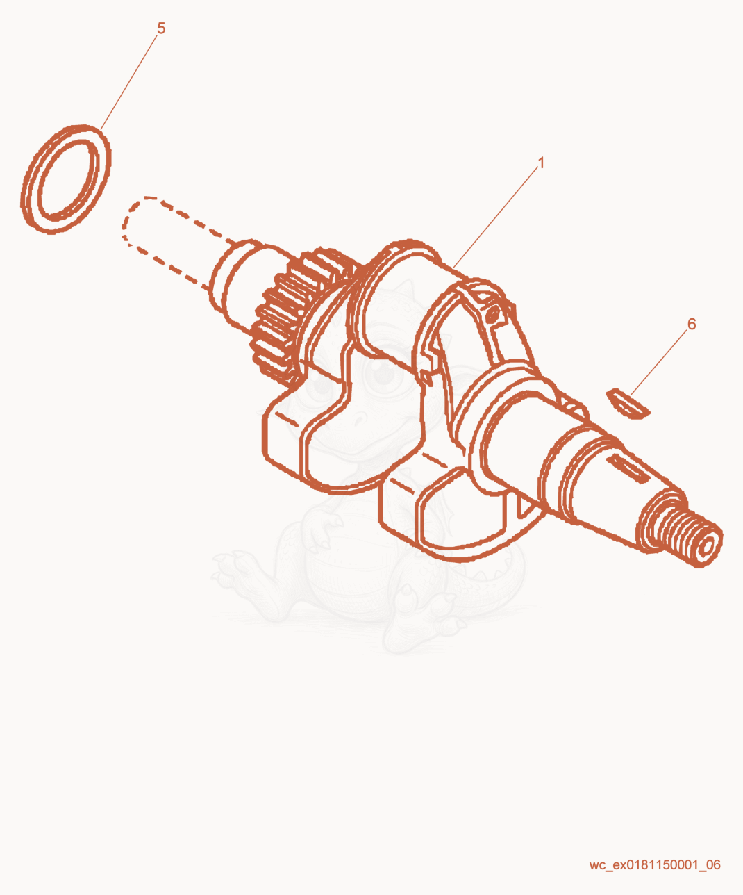 Exploded parts diagram of the Crankshaft of a Wacker Neuson CRTV36-26A, with numbered balloons