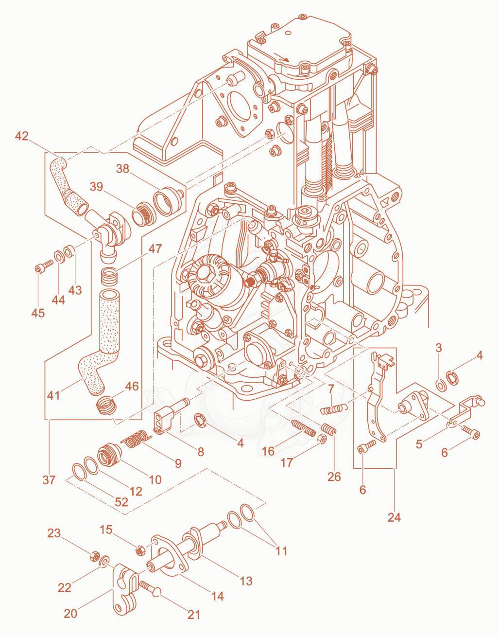 Exploded parts diagram of the Breather, Governor of a Wacker Neuson DPU4545H, with numbered balloons