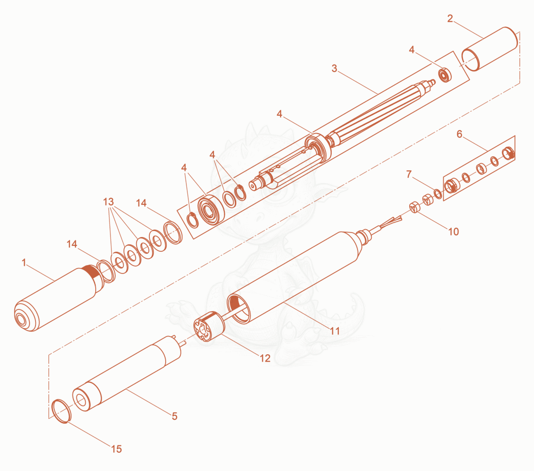 Exploded parts diagram of the Internal Vibrator cpl. of a Wacker Neuson IREN65, with numbered balloons