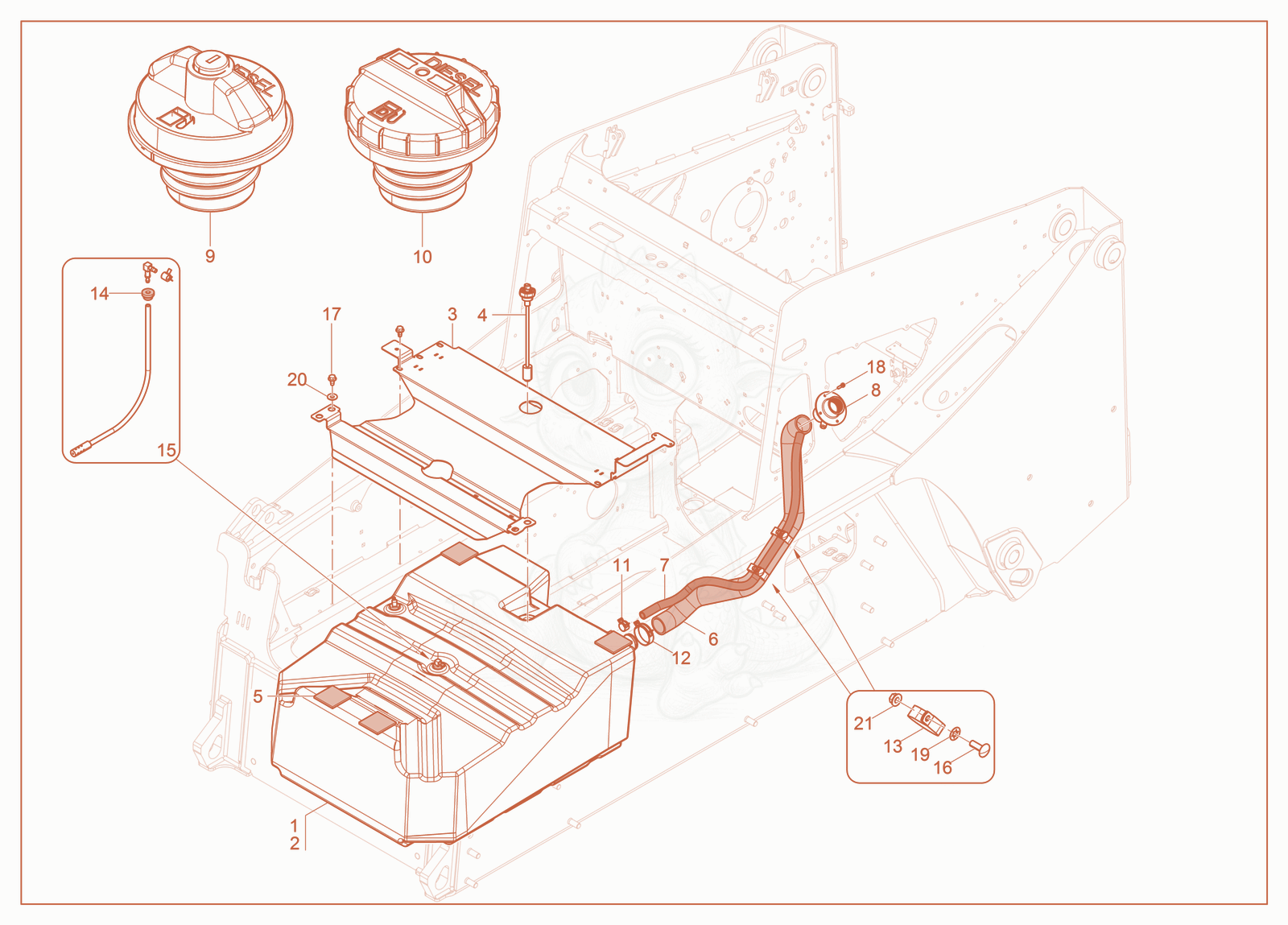 Exploded parts diagram of the Fuel Tank of a Wacker Neuson ST40(S06-5), with numbered balloons