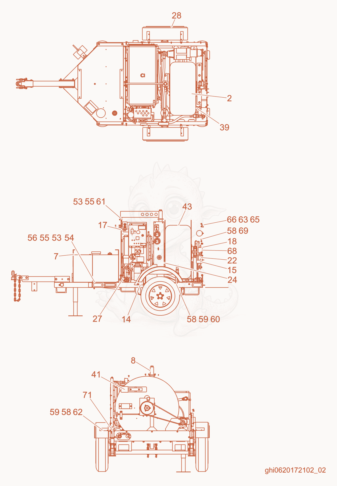 Exploded parts diagram of the Enclosure cpl. (1) of a Wacker Neuson E1100, with numbered balloons