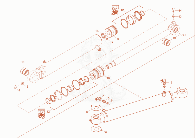 Exploded parts diagram of the BOOM OFFSET CYLINDER of a Wacker Neuson EZ36, with numbered balloons