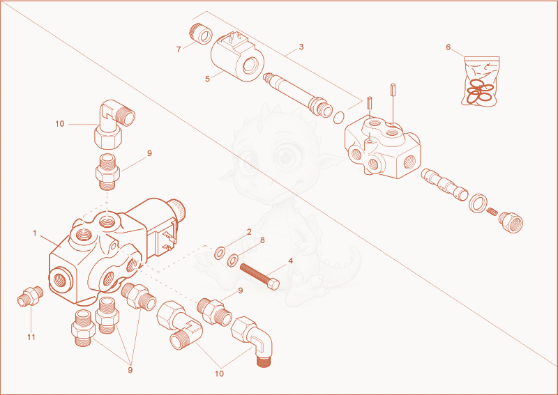 Exploded parts diagram of the change over valve of a Wacker Neuson 3703RD, with numbered balloons