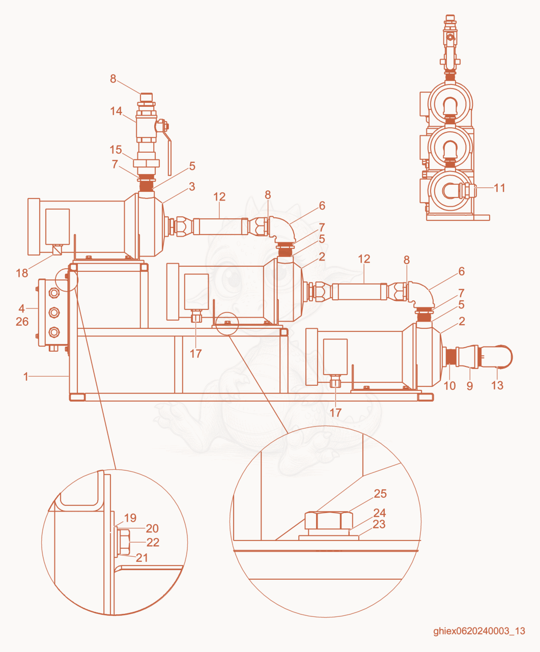 Exploded parts diagram of the Pump of a Wacker Neuson CH5000, with numbered balloons