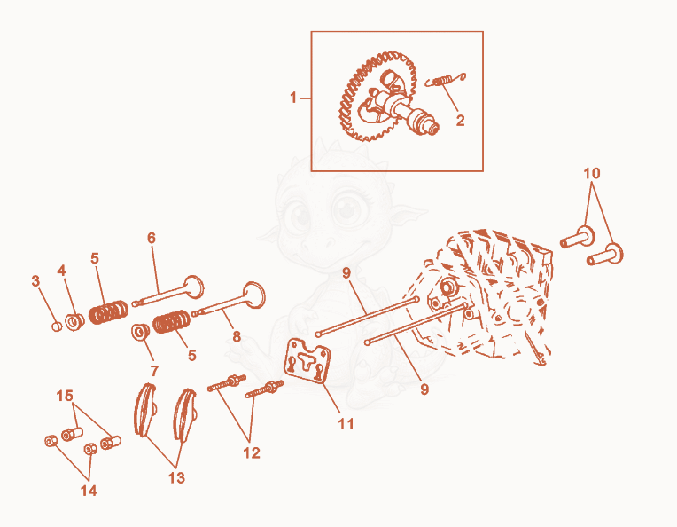 Exploded parts diagram of the Rocker Arms/Valves/Camshaft of a Wacker Neuson G3.3AI, with numbered balloons