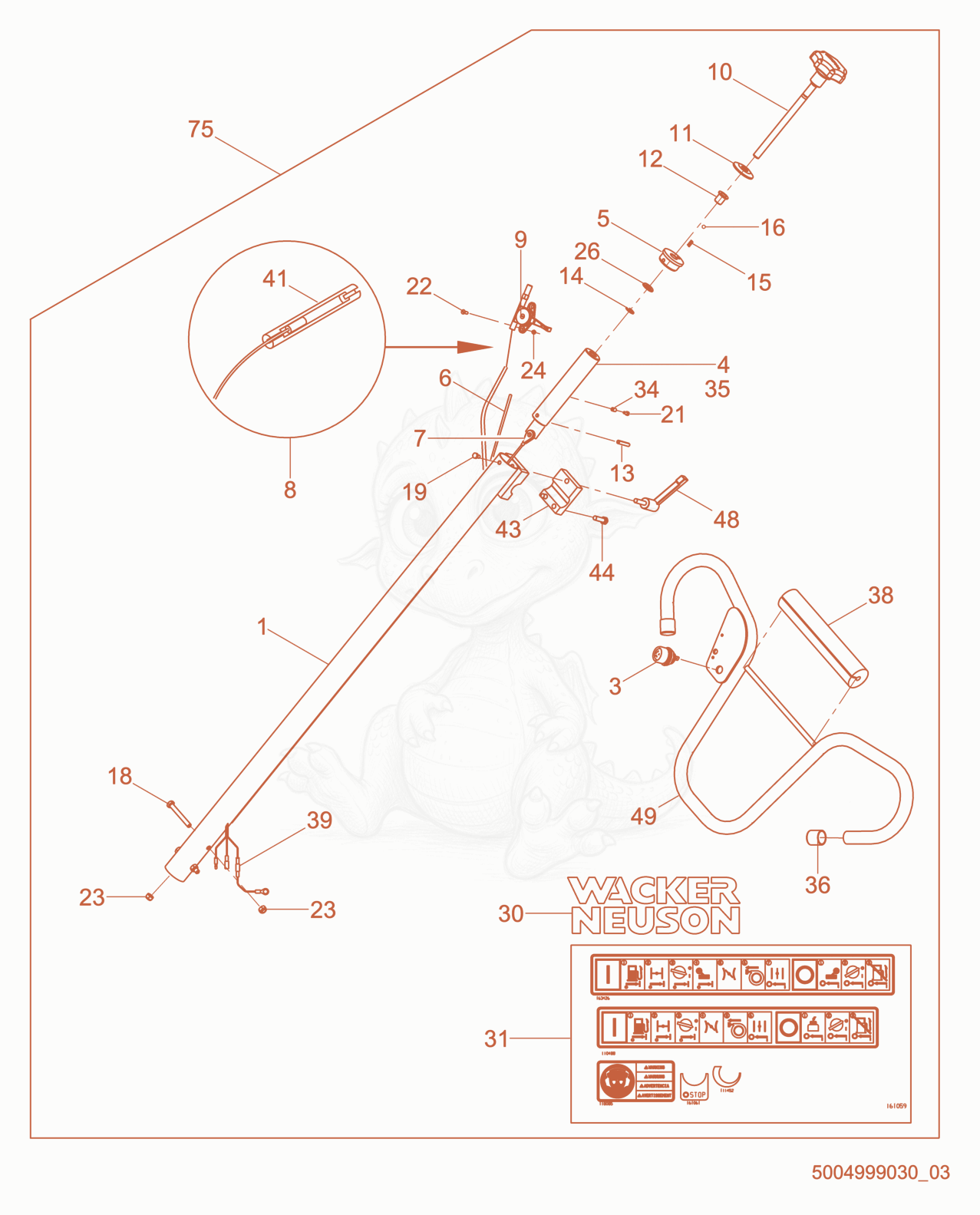 Exploded parts diagram of the Handle-Adjustable, Twist of a Wacker Neuson CT48-11A, with numbered balloons