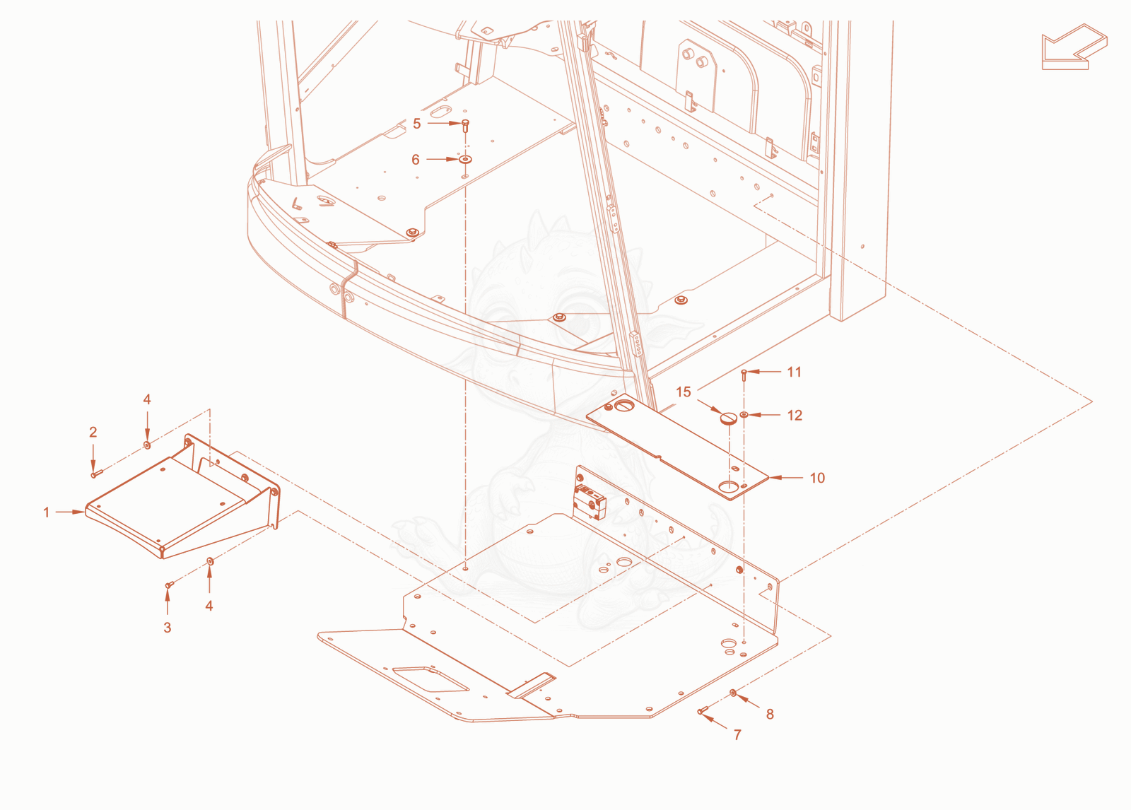 Exploded parts diagram of the operator's seat with adjustment of a Wacker Neuson RC110PCAB, with numbered balloons