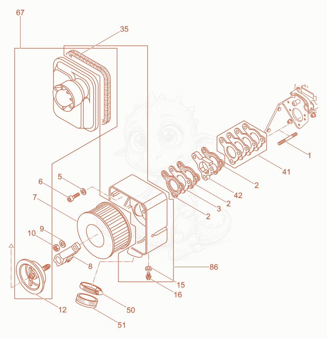 Despiece del Air Cleaner de una máquina Wacker Neuson DPU5545HECH, con globos numerados