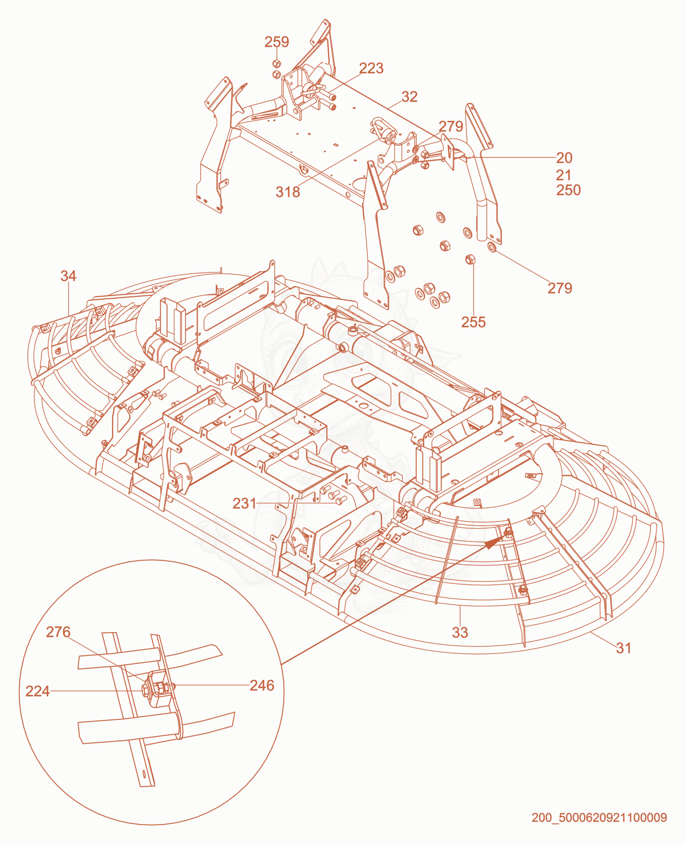 Exploded parts diagram of the Frame cpl. of a Wacker Neuson CRT60-66K, with numbered balloons