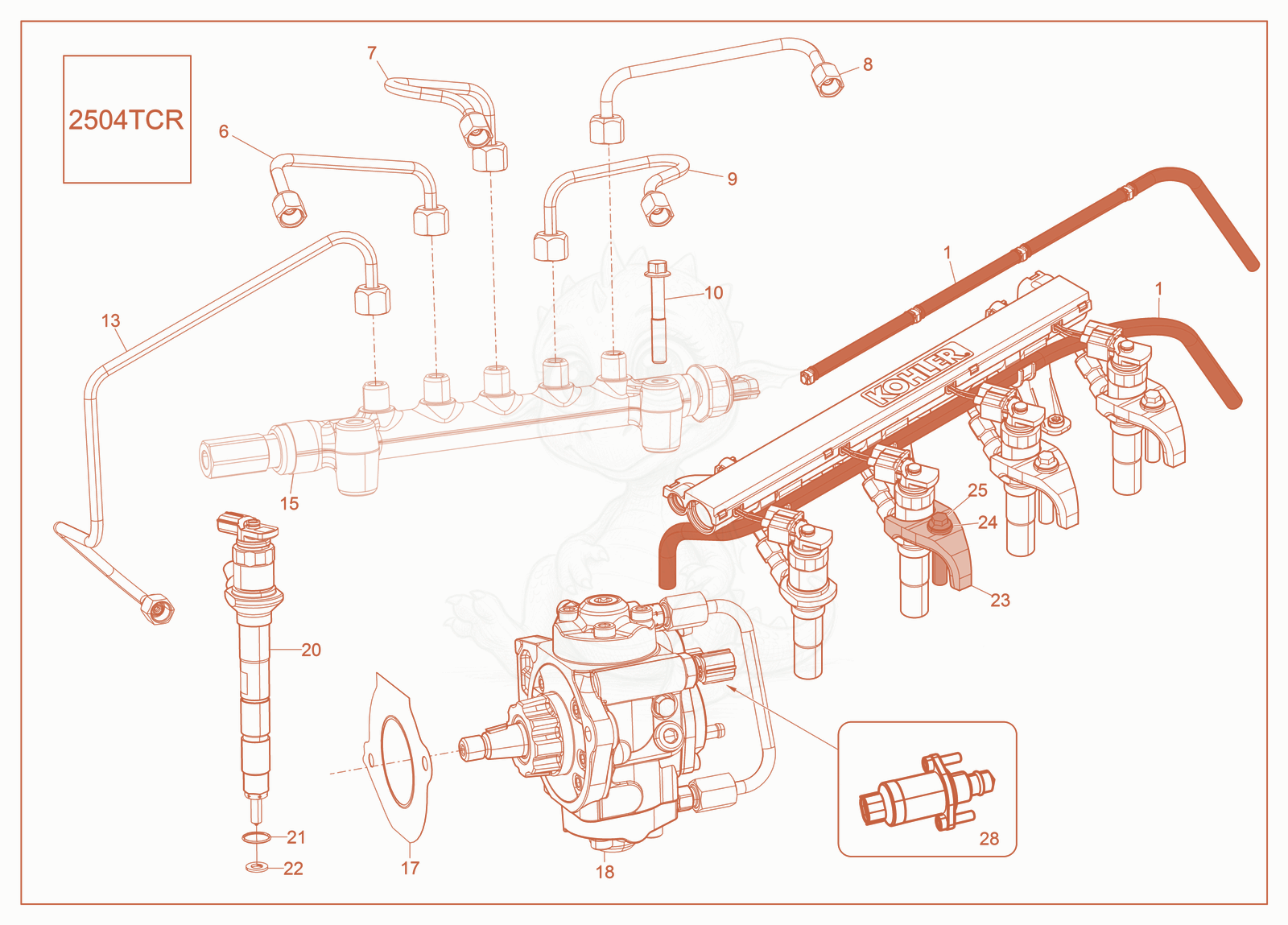 Exploded parts diagram of the Fuel System of a Wacker Neuson ST27, with numbered balloons