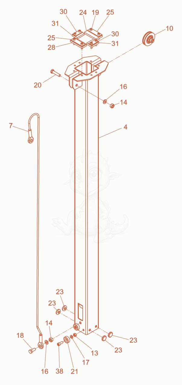 Exploded parts diagram of the light pole 4 of a Wacker Neuson LTN5YUK, with numbered balloons