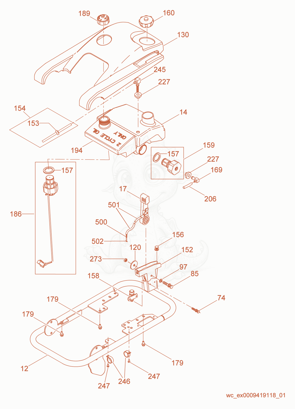 Despiece del Guide Handle cpl. de una máquina Wacker Neuson BS50-2I, con globos numerados