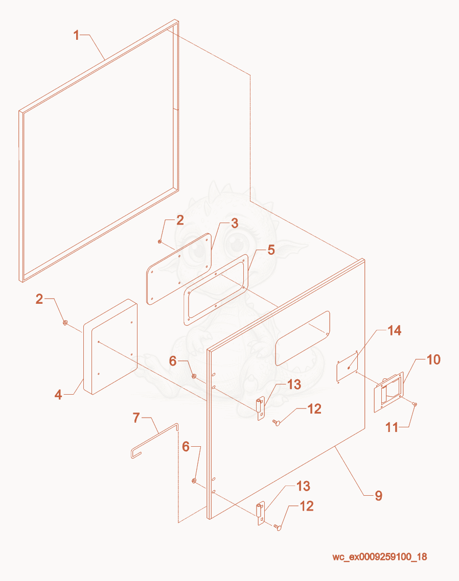 Exploded parts diagram of the Right Rear Door of a Wacker Neuson G85, with numbered balloons
