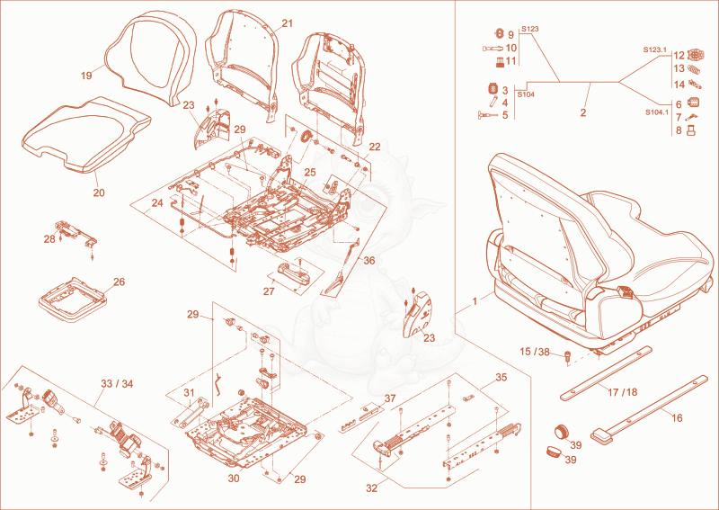 Exploded parts diagram of the DRIVER SEAT of a Wacker Neuson DW60-2, with numbered balloons