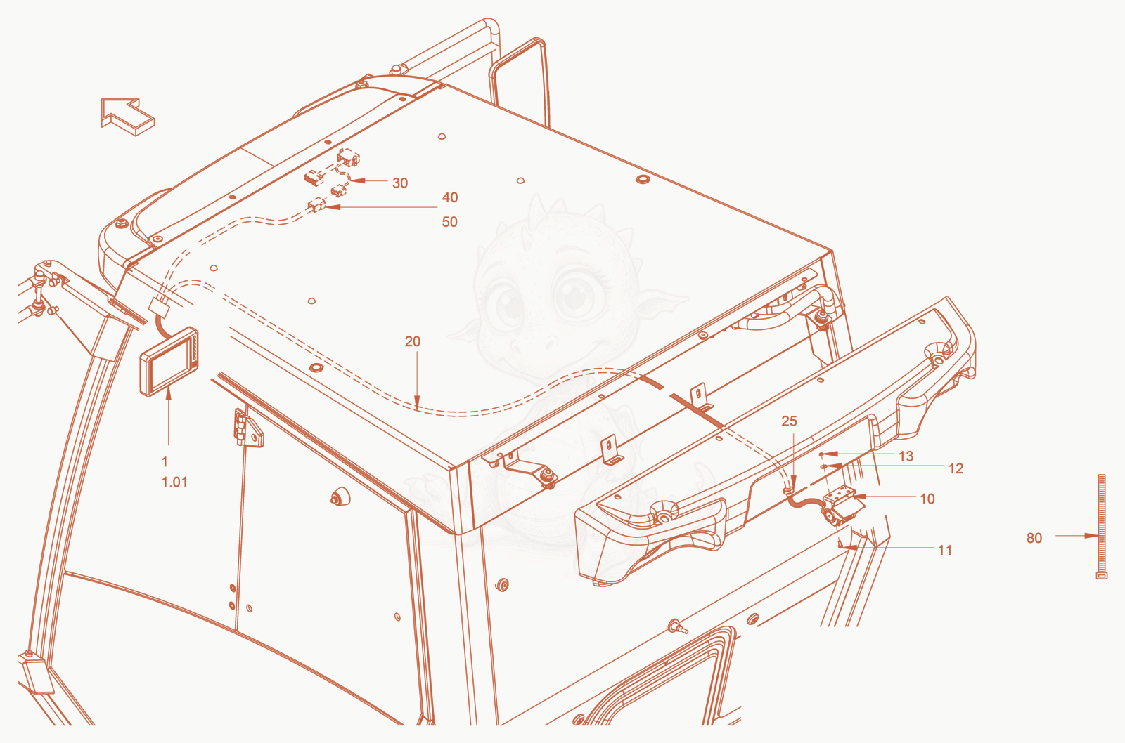 Exploded parts diagram of the camera of a Wacker Neuson RC110P, with numbered balloons