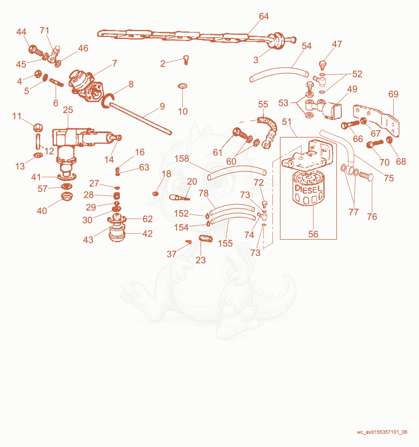 Exploded parts diagram of the Fuel System of a Wacker Neuson LTC4L, with numbered balloons