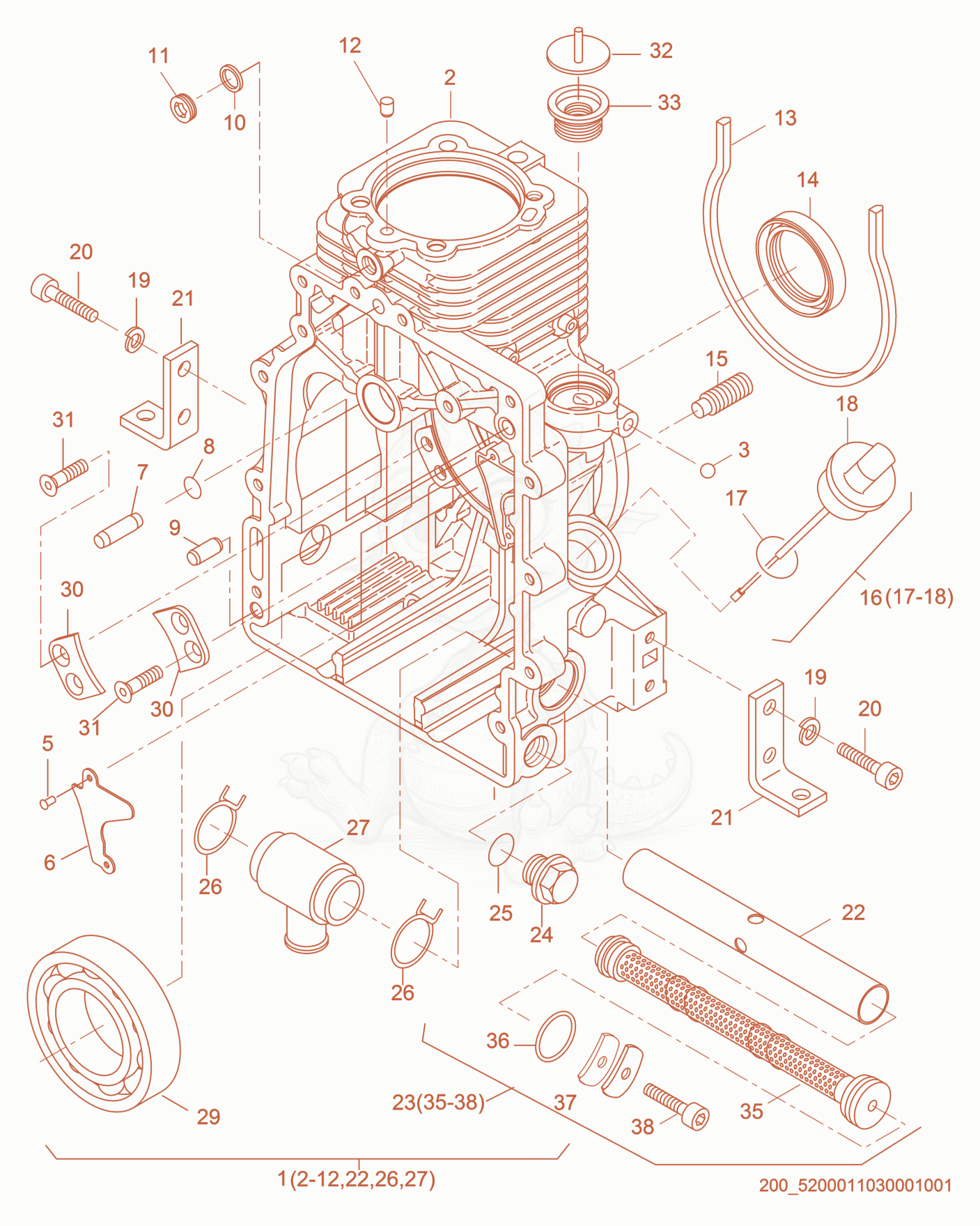 Exploded parts diagram of the Crankcase cpl. of a Wacker Neuson DS70, with numbered balloons