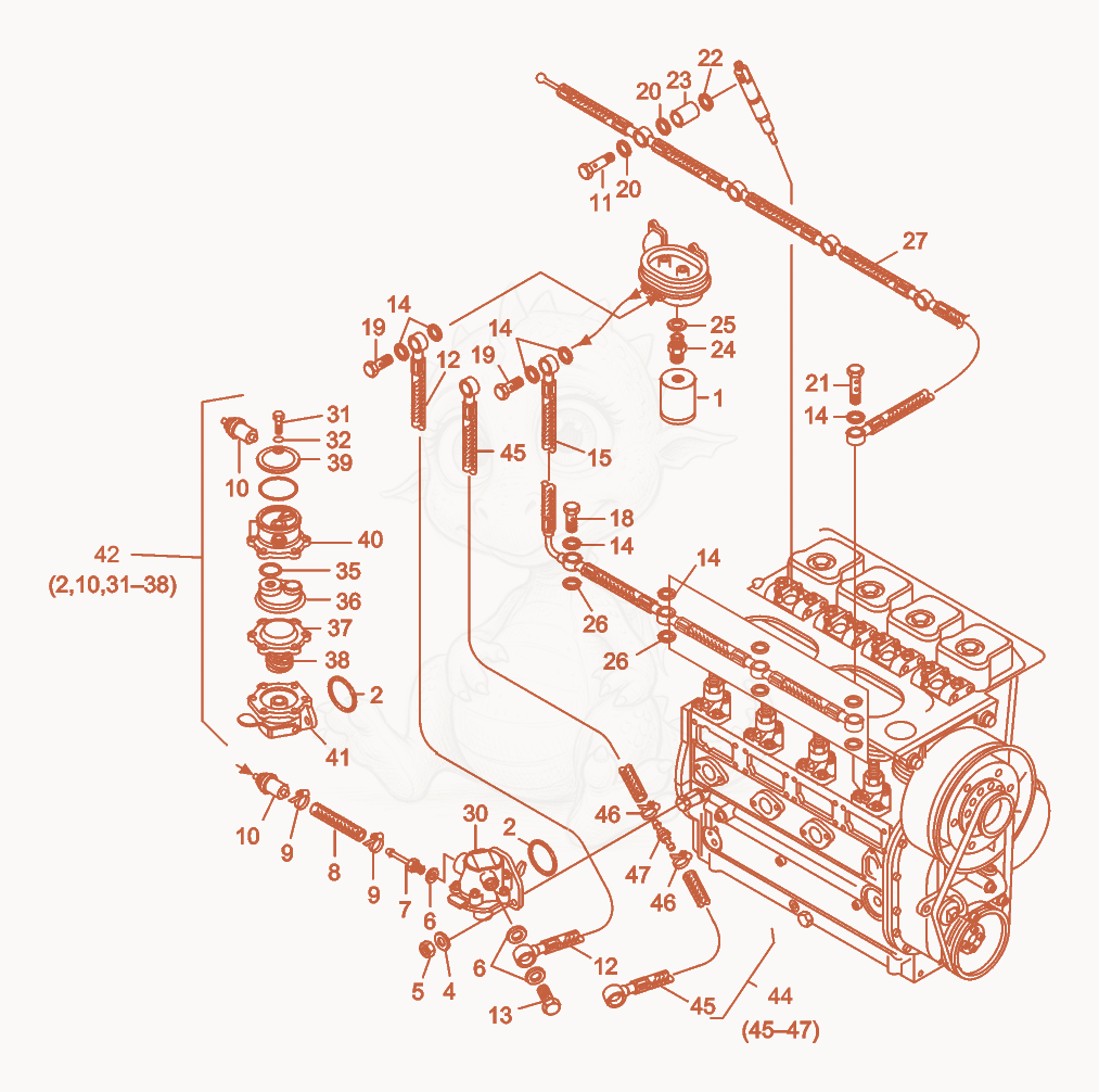Exploded parts diagram of the Fuel Feed Pump of a Wacker Neuson RD25, with numbered balloons
