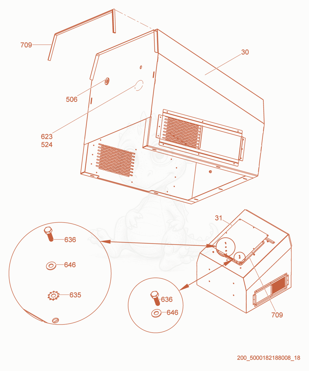 Exploded parts diagram of the Blower Housing of a Wacker Neuson HI750D, with numbered balloons