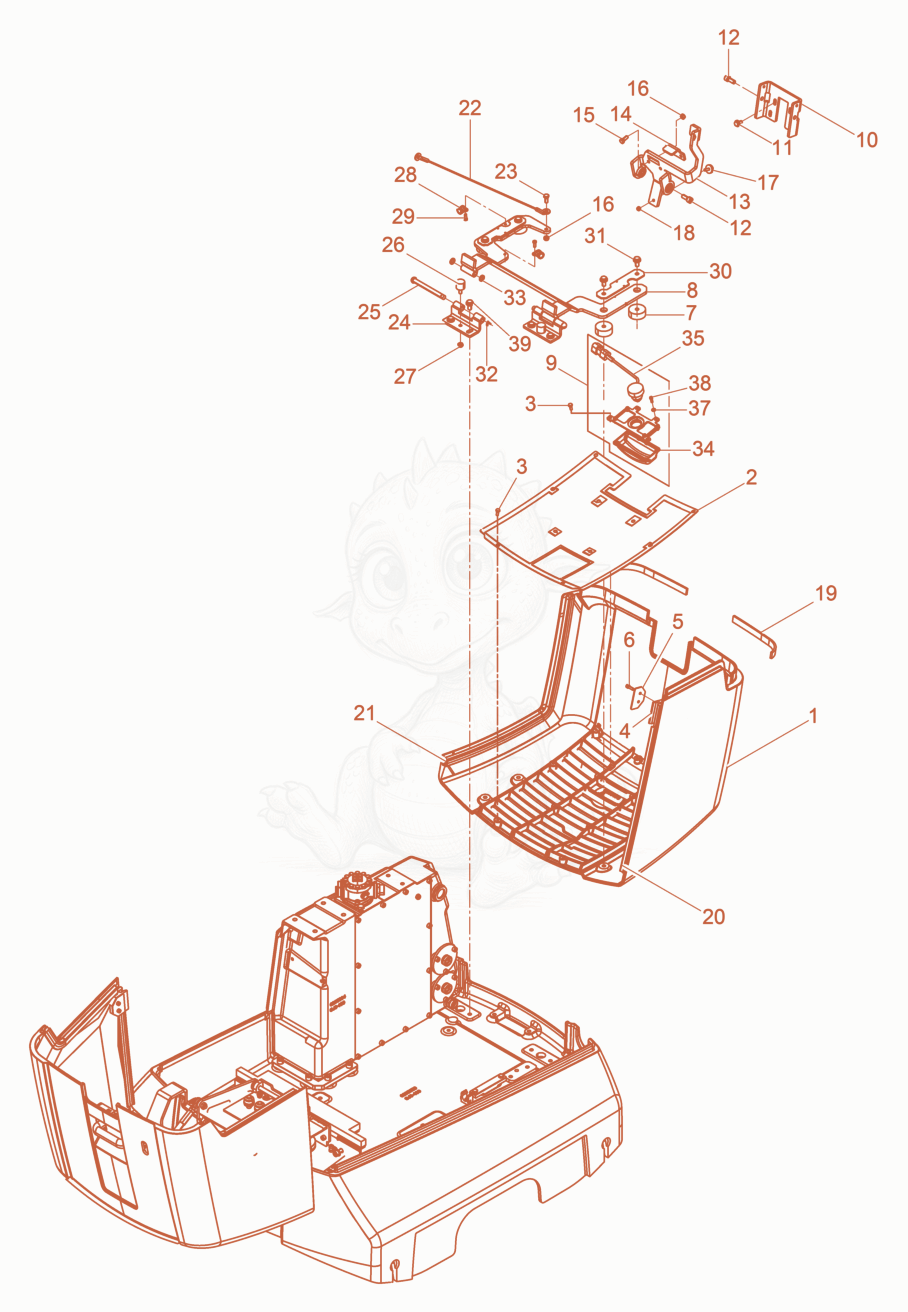 Despiece del Bonnet front de una máquina Wacker Neuson DPU130LECH/US, con globos numerados
