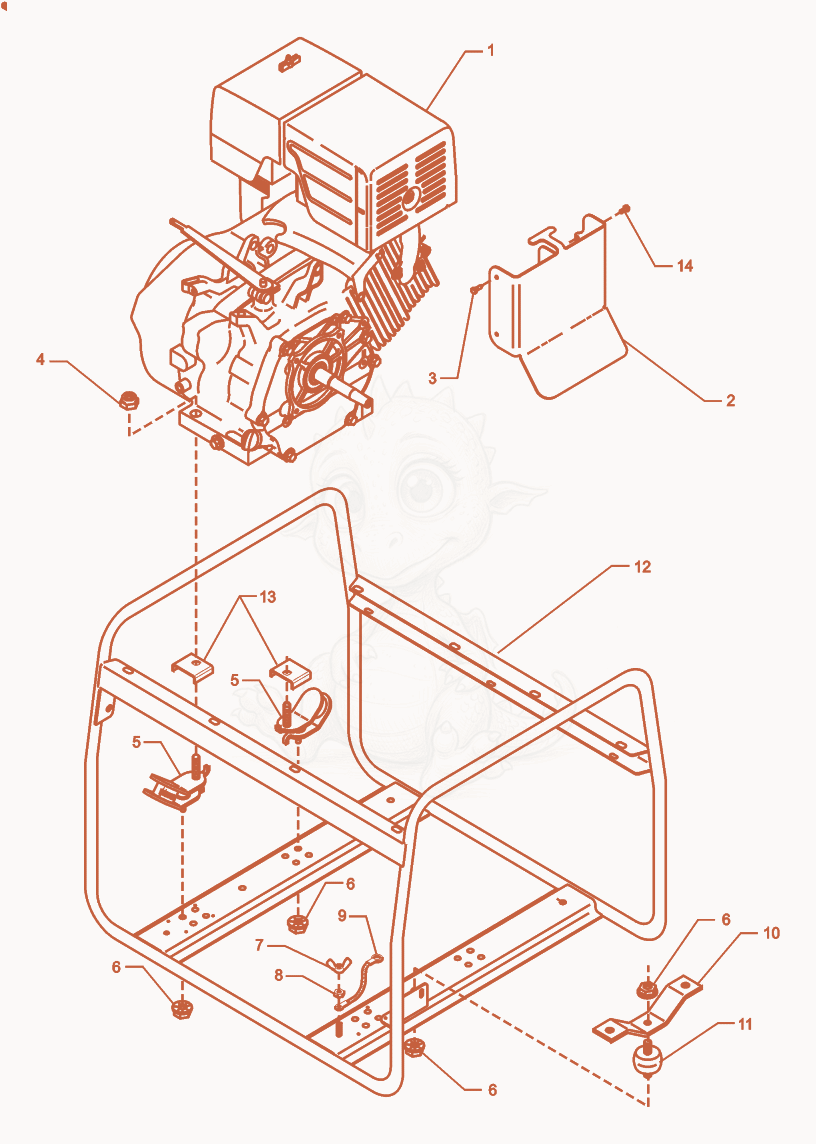 Despiece del Frame de una máquina Wacker Neuson G5.6A, con globos numerados