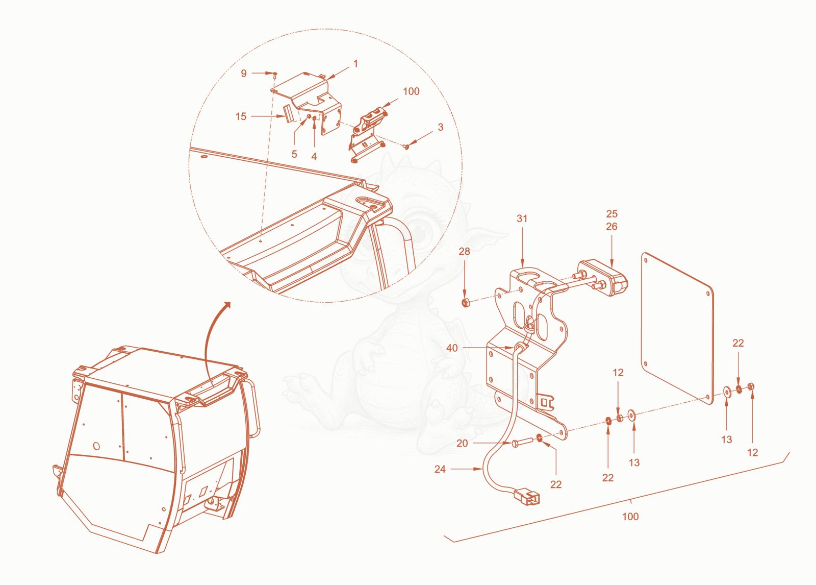 Exploded parts diagram of the homologation italy of a Wacker Neuson RC50DPFROPS, with numbered balloons