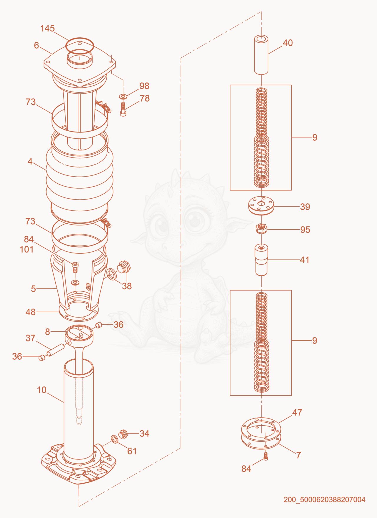 Exploded parts diagram of the Guide Cylinder cpl. of a Wacker Neuson BS60-4SEU, with numbered balloons