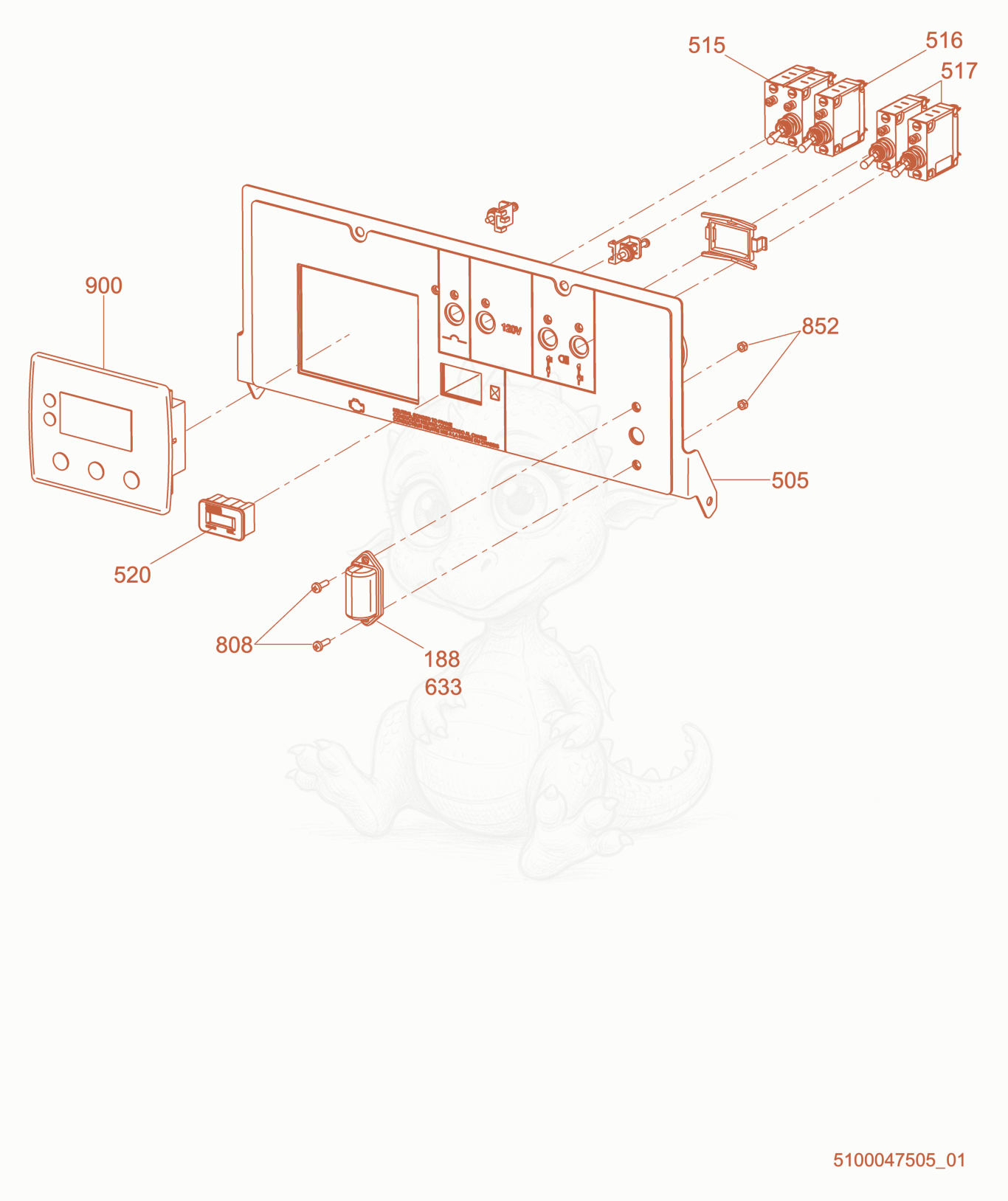 Exploded parts diagram of the Option-Control Panel, Auto Start (LED) of a Wacker Neuson LTV4K, with numbered balloons