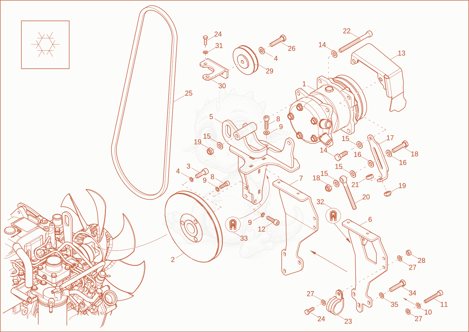Exploded parts diagram of the Components (Option air condition system) of a Wacker Neuson ET35, with numbered balloons