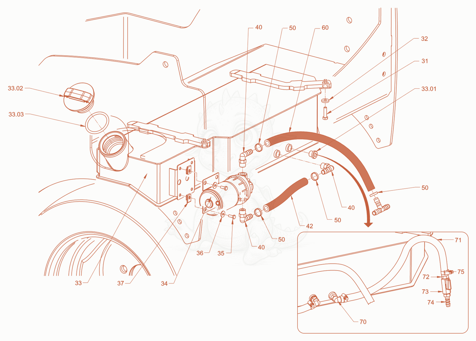 Exploded parts diagram of the additive sprinkling of a Wacker Neuson RD40-130C.3, with numbered balloons