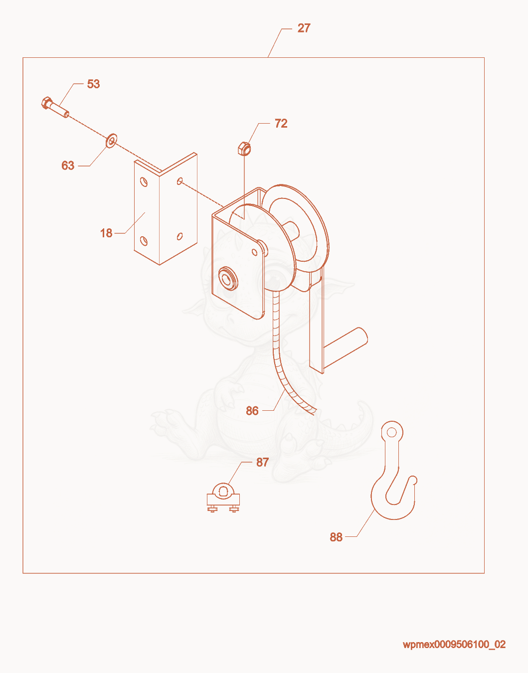 Exploded parts diagram of the Winch Assembly of a Wacker Neuson HPG50A, with numbered balloons