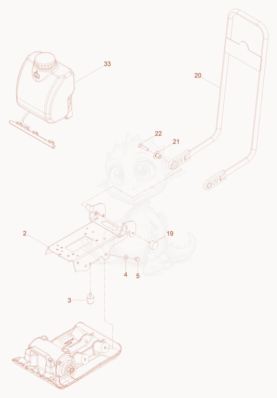 Exploded parts diagram of the Vibration Plate of a Wacker Neuson VP1030AW, with numbered balloons