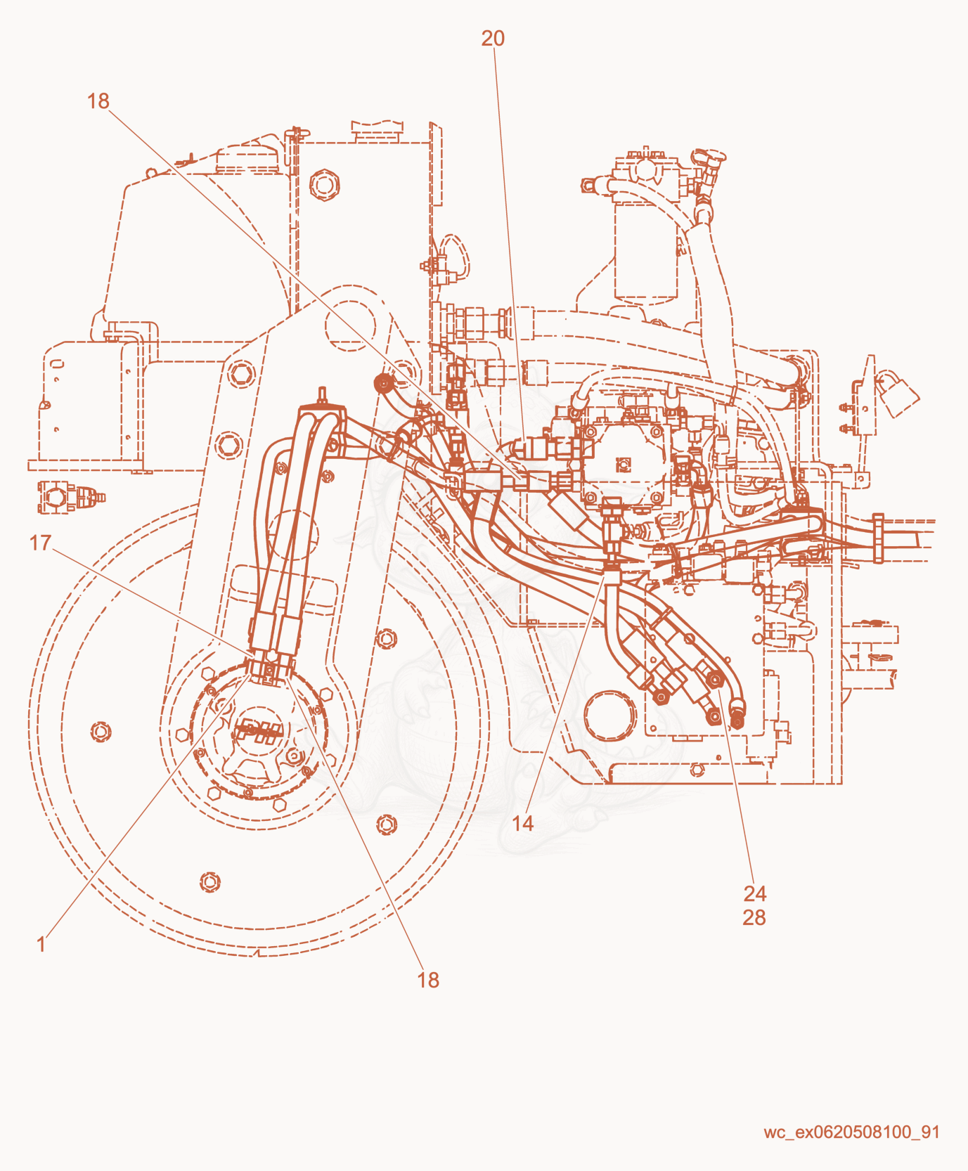 Exploded parts diagram of the Drive Motor/Flow Divider (Front) of a Wacker Neuson RD27-100, with numbered balloons