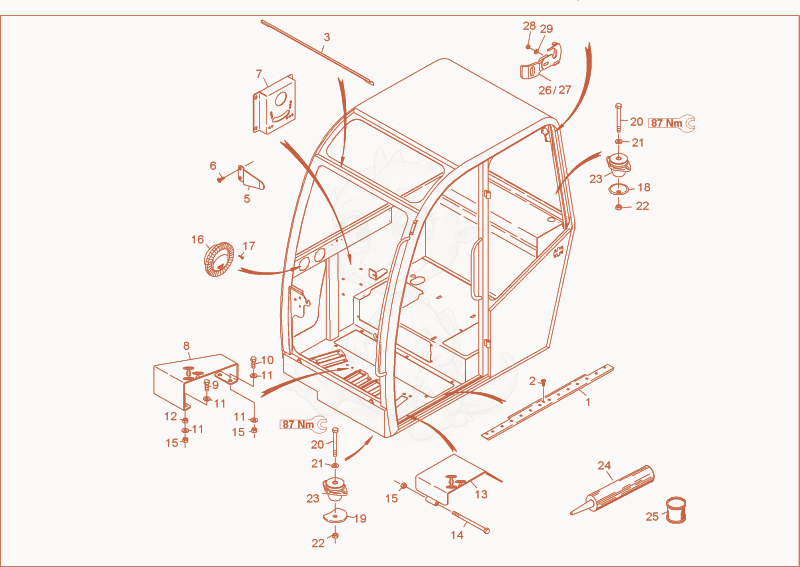 Exploded parts diagram of the CABIN FRAME 3A of a Wacker Neuson 6002RD, with numbered balloons