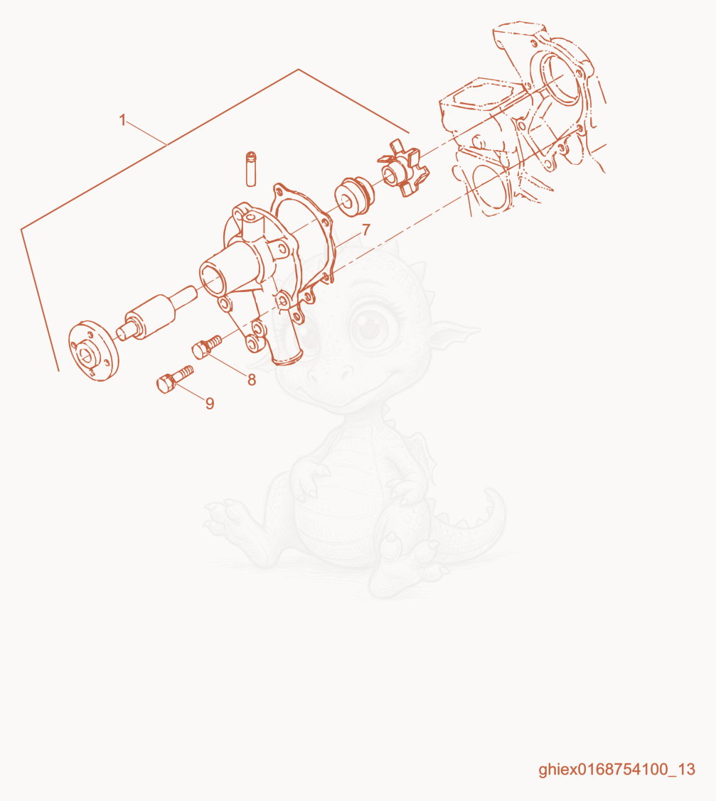 Exploded parts diagram of the Water pump of a Wacker Neuson HSH650, with numbered balloons