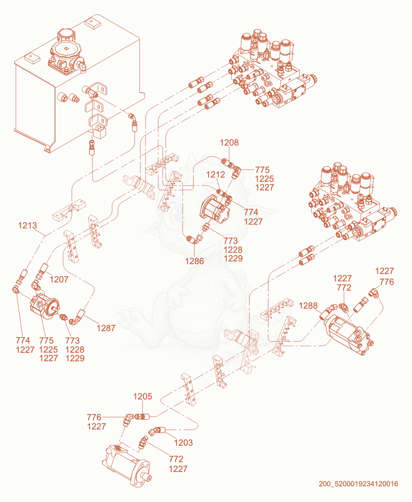 Exploded parts diagram of the Hydraulic Piping of a Wacker Neuson RT56-SC2, with numbered balloons