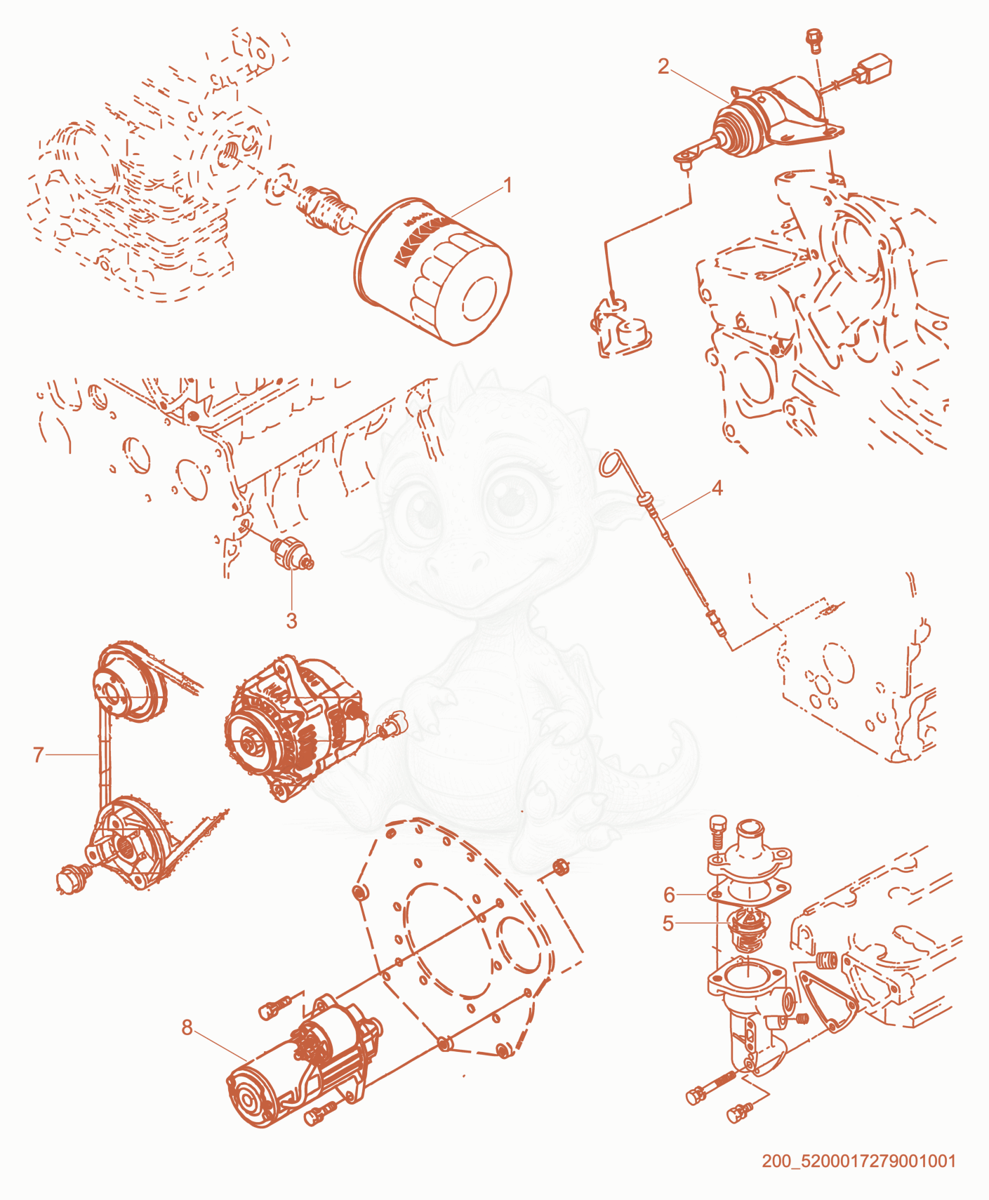 Exploded parts diagram of the Engine Service Parts of a Wacker Neuson RTK82-SC3, with numbered balloons