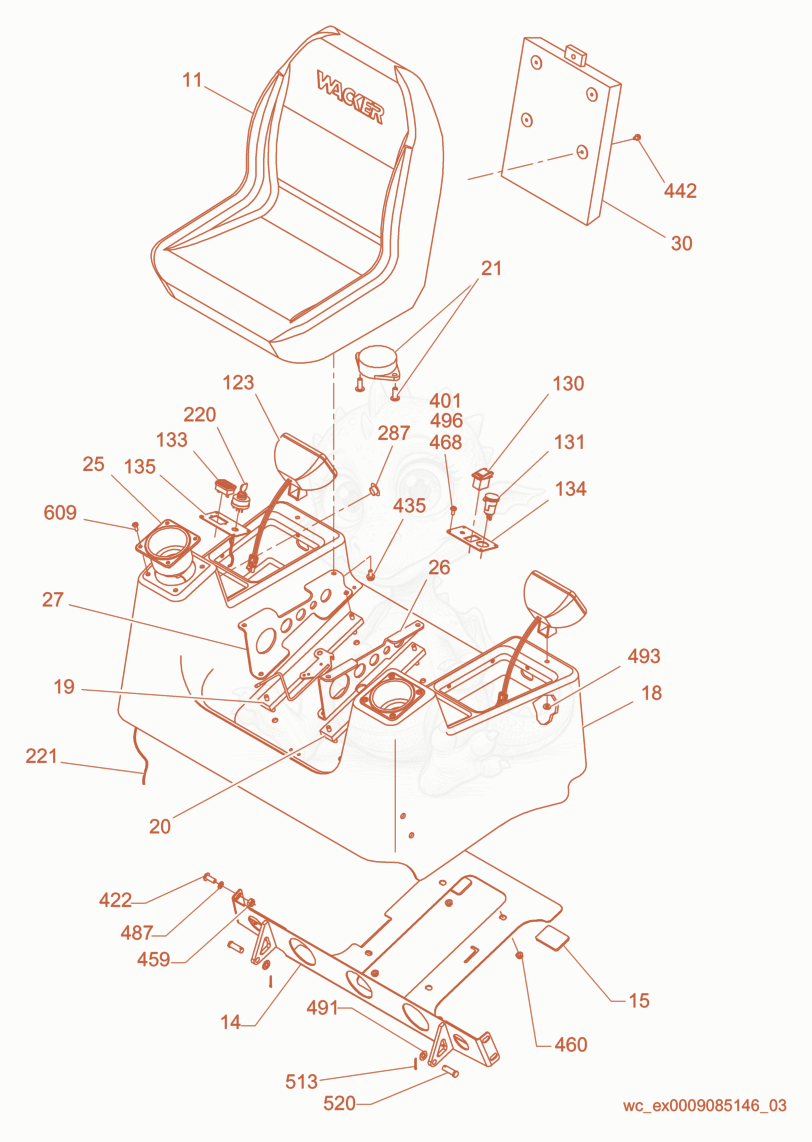 Exploded parts diagram of the Seat Assembly of a Wacker Neuson CRT48-25K-H, with numbered balloons