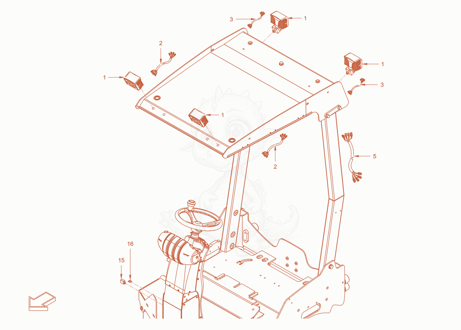 Exploded parts diagram of the additional lighting of a Wacker Neuson RD28-120DPF, with numbered balloons
